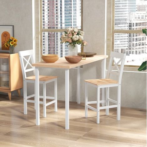Lot de 2 tabourets de bar en pin naturel avec dossier et repose-pieds (1/5)