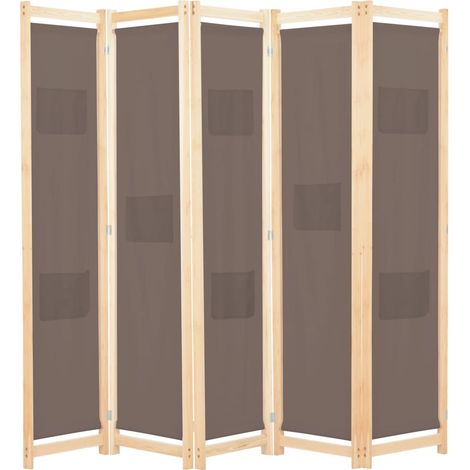 vidaXL Divisorio a 5 Pannelli Marrone 200x170x4 cm in Tessuto