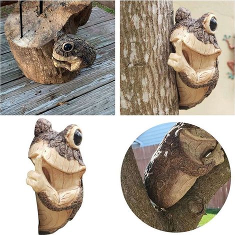 2x Stiller Frosch Baumspäher Gartenbaumskulpturen Außenbaumgesicht Garten Baumumarmer Statue Innen Außen Hof A (1/4)