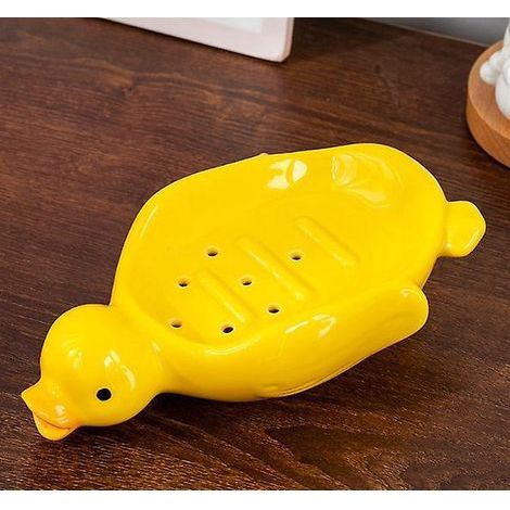 Jabonera blanca con escurridor automático, jabonera con forma de pato para ducha, bañera, fregadero de cocina, bandeja de cerámica (pato). (1/5)