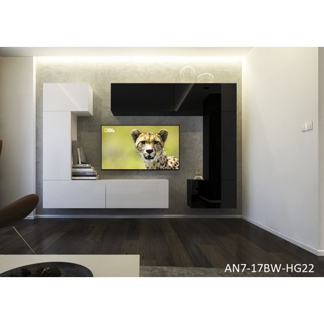 Ensemble meuble TV NEXT 7 AN7-17BW-HG22-1A blanc-noir brillant 256 cm