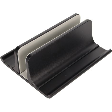 Support vertical 3-en-1 pour PC portable jusqu'à 17,3", réglable en aluminium, gain de place, design noir (1/5)