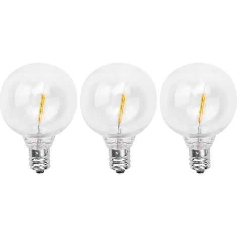 Lot de 3 ampoules LED G40 de rechange, culot à vis E12, incassables, blanc chaud, pour guirlande solaire (1/5)