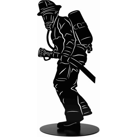 Figurine de Pompier en Métal Noir Mat Décoration pour Jardin et Maison Sculpture Artisanale - PANGIVO