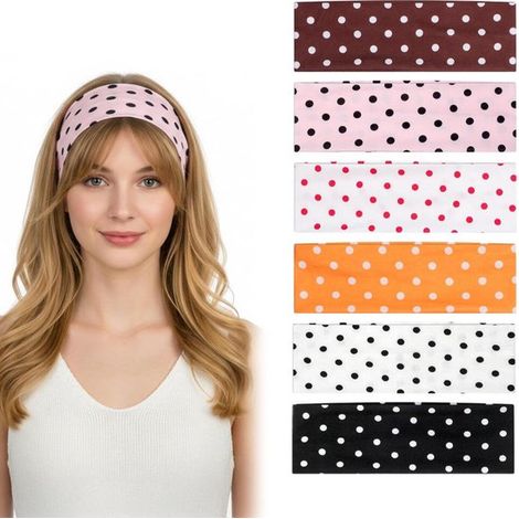 Damen-Stirnbänder, 6er-Pack, Stirnbänder für Erwachsene, Sportstirnbänder, gepunktete Stirnbänder, Haaraccessoires, elastisch, zum Laufen, für Sport und Yoga (1/5)