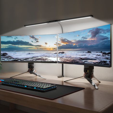 LED Desk Lamp with Clamp, Double Head Table Lamp with 3 Colour Modes & 10 Brightness Levels, Flexible Gooseneck Reading Desk Light with Timer and Memory Function for Study, Office, Work, Black