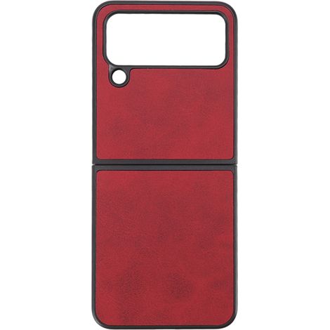 Étui de téléphone pliable en cuir de vachette texturé bicolore, résistant aux rayures, pour Samsung Galaxy Z FLIP 4, rouge. (1/5)