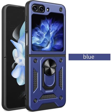 (Bleu, Galaxy Z Flip5) Étui de protection antichoc avec support de bague et poignée antidérapante. (1/5)