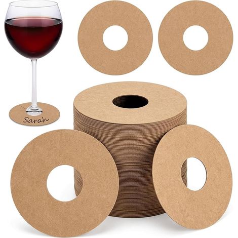 100 runde Glasmarkierer, Weinglasetiketten, Glasmarkierer aus Kraftpapier, für Partys, Hochzeiten, Bars und Cocktails (1/5)