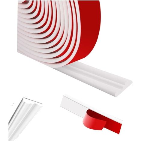 Moulures murales en stuc autocollantes - Barre flexible pour cadre de miroir, porte d'armoire, décoration murale, blanc, 5,5 m x 3,2 cm (1/4)
