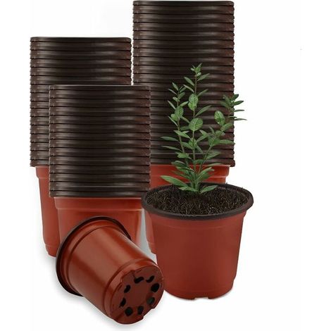 royaluxe -100 PCS Pot de Semis Plastique 10 cm Pots de Pépinière Plantes Pot de Plantes Fls pour Maison Jardin Intéri Extéri (Rouge + Noir) (1/5)