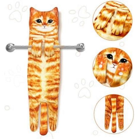 Serviettes à main chat amusantes pour la salle de bain et la cuisine, serviette chat décorative, serviettes à suspendre mignonnes, super absorbantes et douces A+B - FFY (1/4)