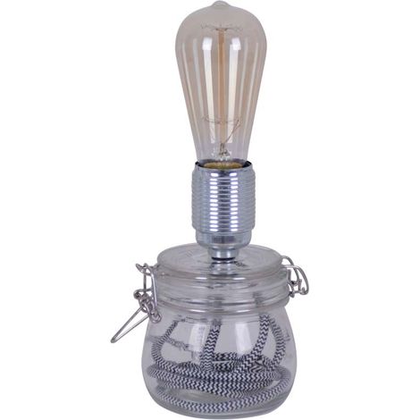 Beistellleuchte Tischlampe Nachttischleuchte Einmachglas klar Fassung E27 H 20cm