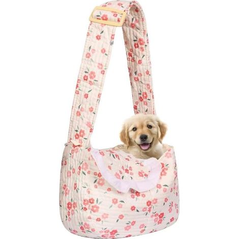 Sac de transport pour petits chiens et chats à imprimé floral, sacoche pour chien avec design mains libres (motif floral rouge, petite taille) (1/5)