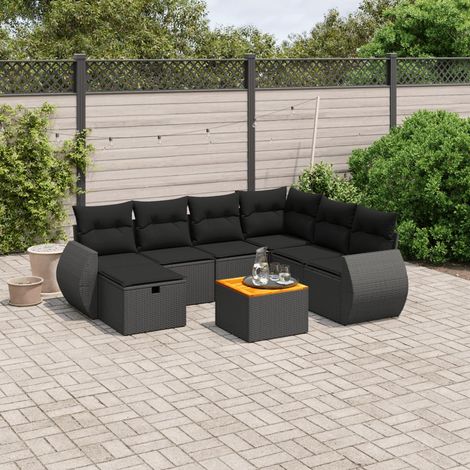 vidaXL Salon de jardin 8 pcs avec coussins noir résine tressée (1/4)