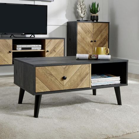 Coffee Table 1 Drawer Black Frame Open Storage Home Living Room Furniture Unit (1/5)
