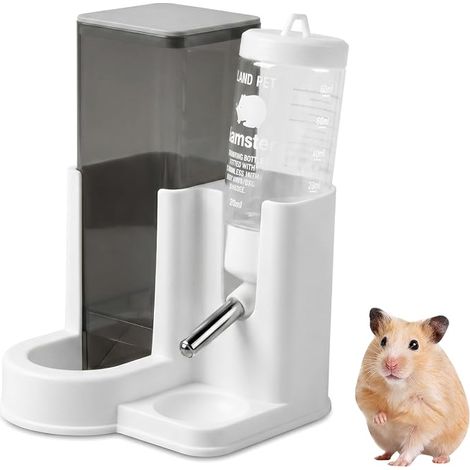 Mangeoire et biberon pour Hamster, Distributeur Automatique 2-en-1 300 ML + 80 ML, Base Lourde Anti-Renversement avec système à Bille, Facile à Nettoyer pour Petits rongeurs (1 Ensemble)