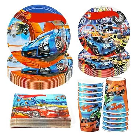 Ensemble de vaisselle de fête avec thème voiture de course décoration anniversaire assiettes en (1/5)