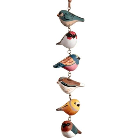 Ornement rustique peint à la main, oiseaux colorés en bois fait à la main, ornement mural en bois coloré à suspendre, décoration murale décorative en bois style carillon à vent (C) (1/5)