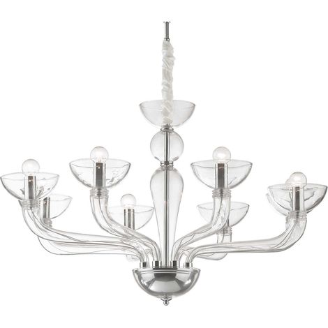Ideal Lux Casanova - Lámpara de araña de 8 luces con brazos múltiples, vidrio transparente, E14