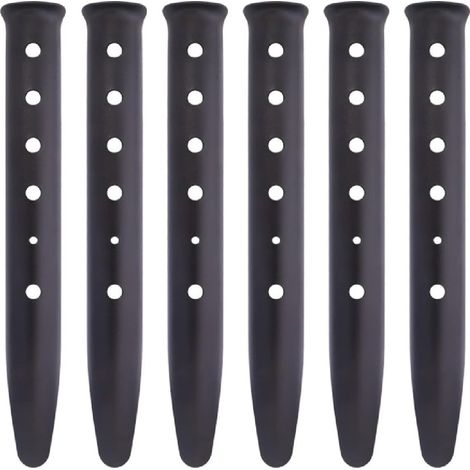 Lot de 6 piquets de tente 30,5 cm en aluminium et métal robustes piquets de tente de neige (noir) (1/2)