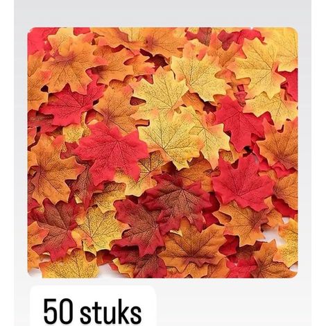 Guirlande de feuilles d'érable artificielles - 50 pièces - 8 x 6,5 cm - Couleurs automne jaune, orange, rouge - Décoration d'automne (1/4)
