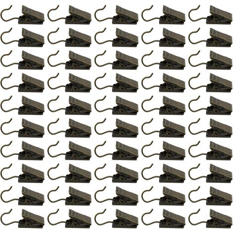 Lot de 50 mini pinces à rideaux pour suspendre des crochets de rideau, longueur totale 32 mm, bronze (1/4)