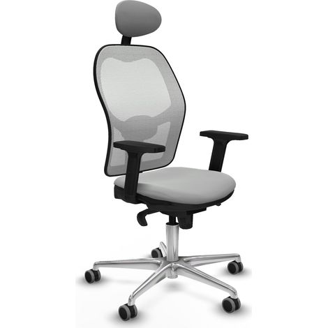 Jorquera sincro malla blanca similpiel gris claro brazos 2D base aluminio cabecero fijo ruedas 65mm engomada (1/5)