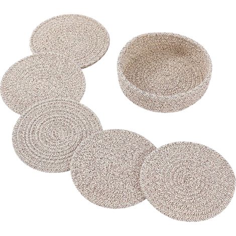Dessous de plat en fil de coton tissé, 6 pièces, coussinets d'isolation thermique pour Table à manger, comptoir de cuisine, gris clair (1/5)