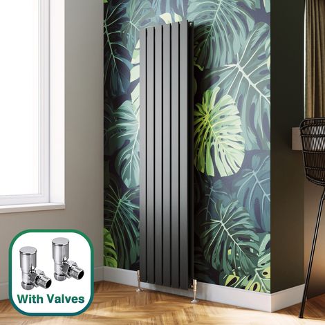 ELEGANT 1800 x 452 mm Designer Anthracite Vertical Column Rads Low Carbon Steel Radiator Double Flat Panel Designer Bathroom Radiator + Angled Radiator Valves (1/5)