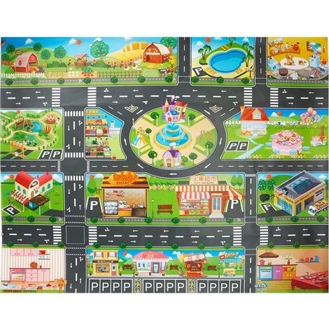Spielmatte „Stadtleben“ für Kinder zum Thema Straßenverkehr – Aktivitätsmatte – Vergrößerte Version – Verkehrsplan (1/5)