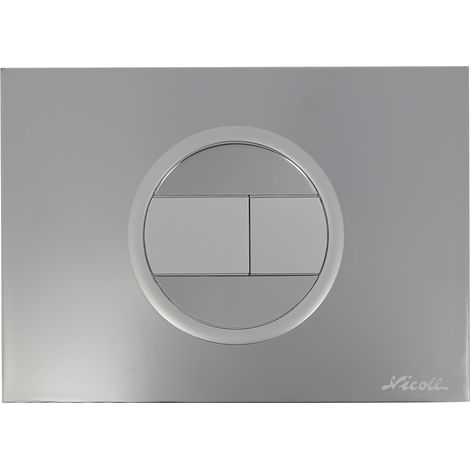 Plaque de déclenchement design EVO - bouton rectangulaire - double débit - Chromé brillant, boutons et bague satinée - Nicoll