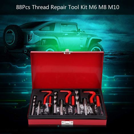 Kit de réparation de filetage automobile, 88 pièces, inserts en pouces, jeu d'inserts de taraud M6, M8, M10 (1/4)