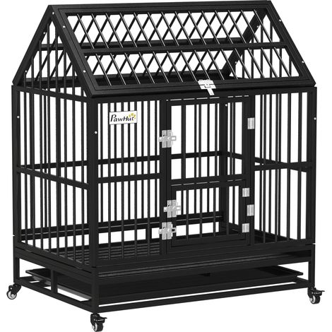 "PawHut Heavy Duty Dog Crate on Wheels w/ Removable Tray, Openable Top 43"""