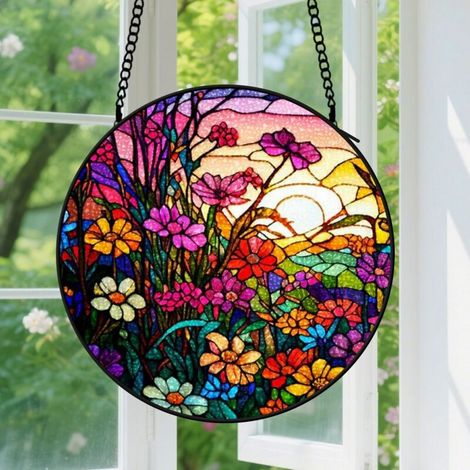 12.5cm Suspension en vitrail – Panneau décoratif floral (attrape-soleil) pour fenêtre – Idée cadeau d'anniversaire pour femmes, hommes, épouses, tantes et mamans (1/5)