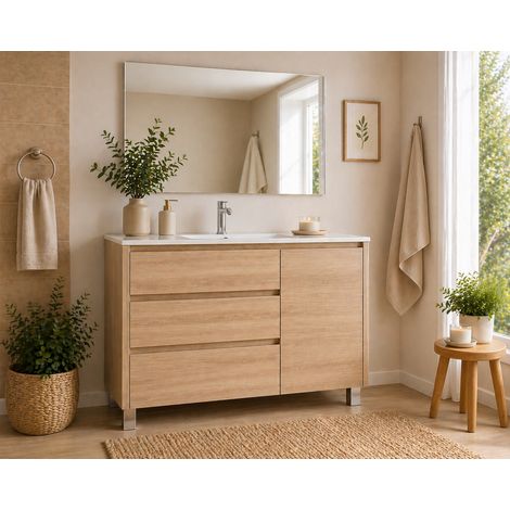 Mobile Bagno VOLUM Già Montato 3 cassetti e porta, lavabo e specchio Estepa 80x45 cm