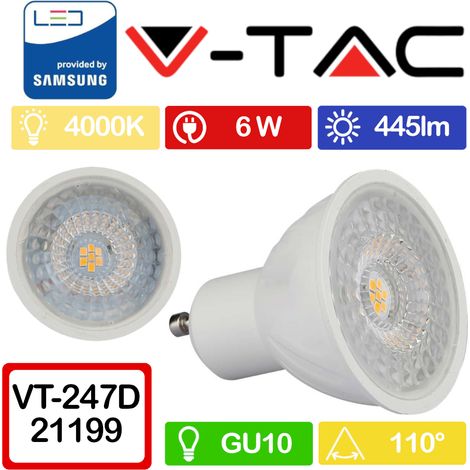 V-TAC PRO VT-247D Faretto LED GU10 con Chip Samsung 6W 110° 3000K Dimmerabile Bianco naturale - 4000K