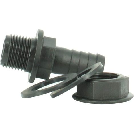 Überlauf-Verschraubung mit Rippenprofil zum Verbinden von Tanks und Überläufen – 3/4" 26 mm x 25 mm (Rohr) – 2 Dichtungen, für Wassertank, Fass, Zisterne – 1 Stück (1/5)