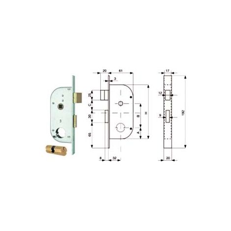SERRATURA INFIL. CANCELLI 2 MAND. E SCR. SEP. + QUADRO CIL. TONDO 149- - mm.32 (149.32.0) - 2 pezzi MG