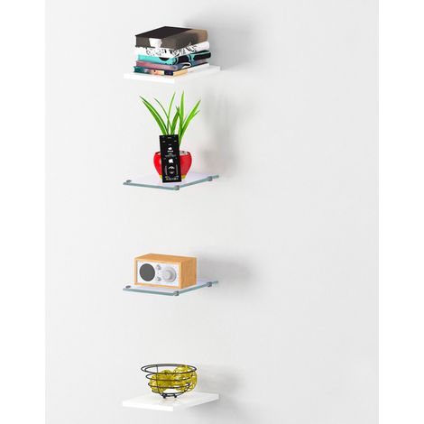Juego 4 estantes de pared madera y cristal diseño pared salón Joy Wall (1/5)