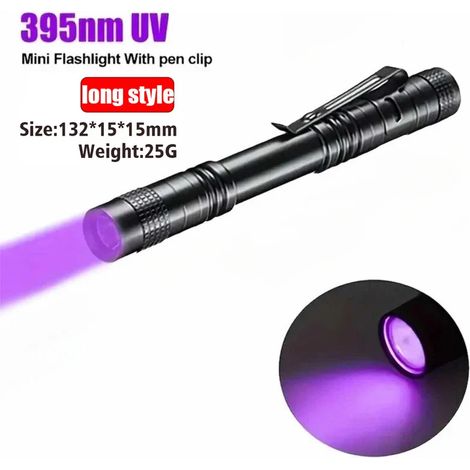 Lampe torche UV 395 nm avec clip stylo, fonctionne avec des piles AAA, émet une lumière violette, détecte l'urine animale et de scorpion, lampe UV longue durée - 1 pièce (1/5)