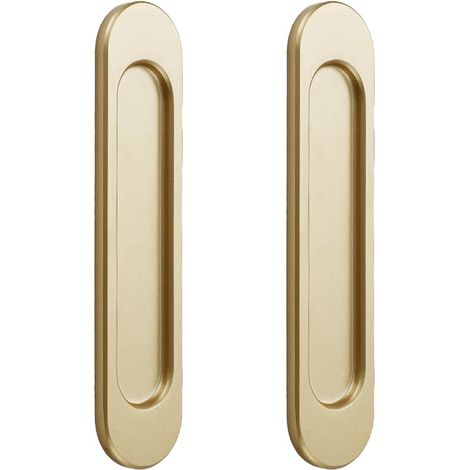 2pcs Poignées de Porte Coulissante Angle droit Autocollantes,Alliage D'aluminium or mat sans Perforation Coulissantes Grange,Fenêtres, Armoires 148mm (Or (coins arrondis)) (1/5)
