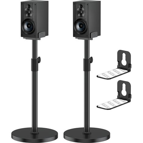Reinforced Speaker Stands (Pair) with Soundbar Mounts - Height Adjustable 74 to 95 cm for Surround Speakers (1/5)