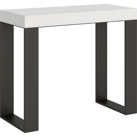 Console extensible bois et acier Tiroz Sur roulettes 3 rallonges fines-Blanc-Sur roulettes-3 rallonges fines (1/4)