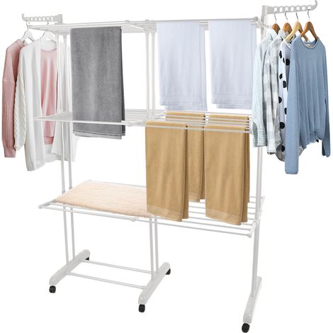 Étendoir à linge extensible et compact, 75-132x49x170cm, avec ailes repliables, perche télescopique et 6 roulettes (1/5)
