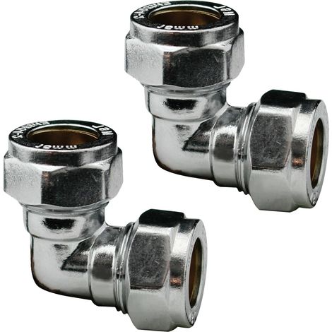 Lot de 2 Raccords coudés à compression 15 mm, Laiton massif chromé pour tuyau cuivre, Plomberie eau