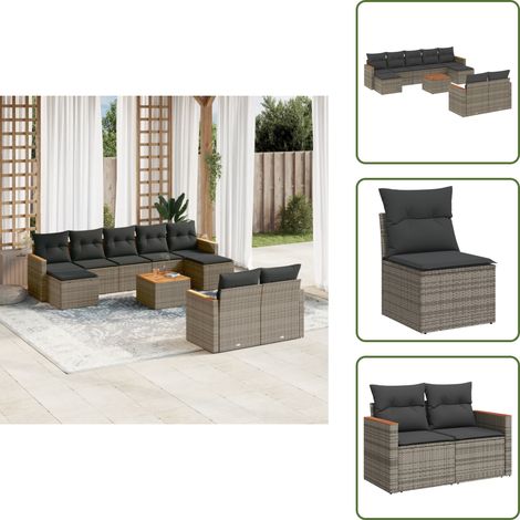 The Living Store Salon de jardin avec coussins 10 pcs gris résine tressée - Ensemble Salon De Jardin - Mobilier Extérieur - Résine Tressée - Rotin Synthétique - Chaise Pliante (1/5)