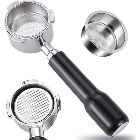 Poignée d'extraction sans fond à trois oreilles de 54 mm (compatible avec diverses machines à expresso) Noire (1/5)