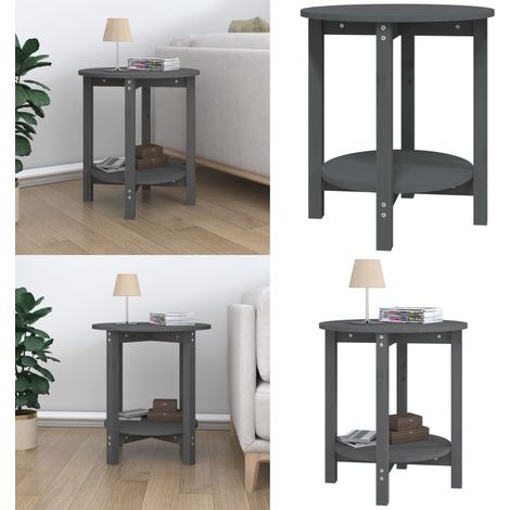 Tavolino da Salotto Grigio Ø 55x60 cm in Legno Massello di Pino - Tavolino in legno - Tavolino in pino