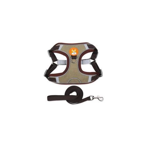 Harnais de poitrine en daim pour chien et chat, laisse corde réfléchissante respirante, marron, XL –